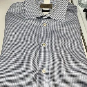 Zara Man Men's Slim Fit Blue White Micro-Houndstooth Dress Shirt